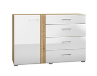 Komoda 1- Drzwiowa z Szufladami 134 cm Dąb Castello + Biały Połysk ABIGO ML