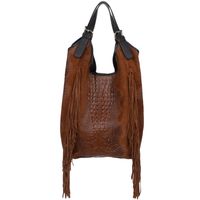 VERA PELLE torebka zamszowa worek shopper z frędzlami V489 brązowa