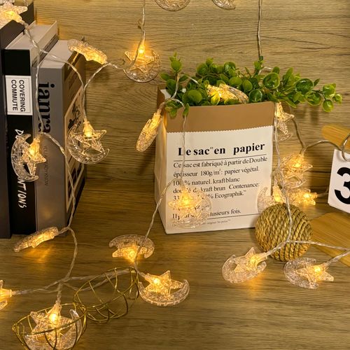 Lampki Ramadan Eid 6m 40 LED Ciepłe Gwiazdy i Księżyc z Timerem na USB na Arena.pl