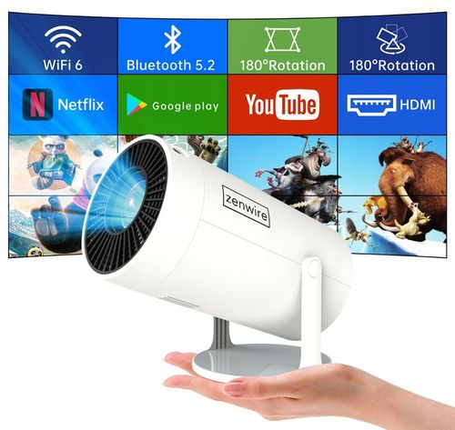 PRZENOŚNY MINI PROJEKTOR ANDROID 12 WiFi RZUTNIK 360 FULL HD 4K Bluetooth na Arena.pl