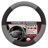 NAKŁADKA NA KIEROWNICĘ SKÓRZANA POKROWIEC SKÓRA CZARNO SZARA 37-38 CM
