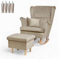 Beżowy Fotel Bujany + Podnóżek ze schowkiem + Nogi + Poduszka