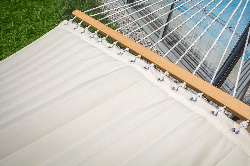 Hamak pikowany dwuosobowy 200x140cm z poprzeczkami i poduszką zdjęcie 12