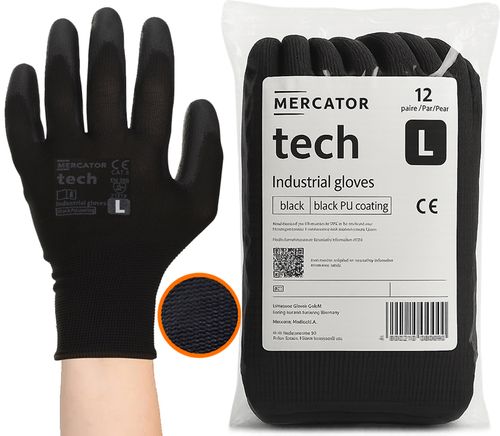 Rękawice Robocze MERCATOR Tech Black+Black PU - L - 12 Par na Arena.pl