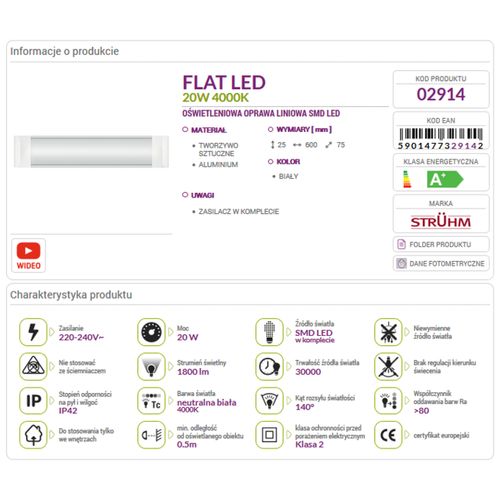 Lampa listwa FLAT LED 20W 4000K 60cm 02914 Struhm na Arena.pl