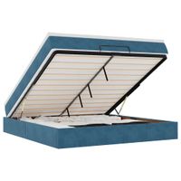 Rama łóżka otomana z materacem, niebieska, 180x200 cm, aksamit