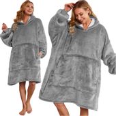 kocobluza duża futrzak oversize gruba miękka koc bluza z kapturem szara 2w1