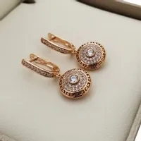 ZŁOTE KOLCZYKI WISZĄCE ZE STALI CHIRURGICZNEJ GRECKIE+CYRKONIE DLA KOBIETY