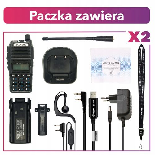2 krótkofalówki Baofeng UV82 MK5 8W w zestawie kabel programujący na Arena.pl