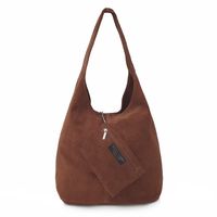 VERA PELLE torebka zamszowa worek na ramię z saszetką V132 brązowa