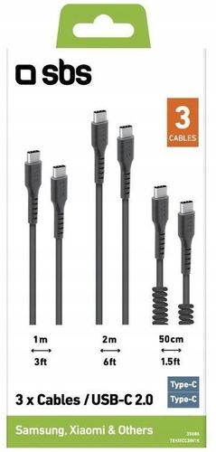 Kabel USB-C - USB-C SBS czarny 2m 3 szt. na Arena.pl