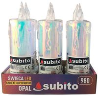 Świeca brokatowa LED SUBITO C502 H180 OPAL biała zimna (980) 6 sztuk