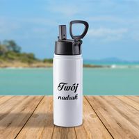 Biały metalowy bidon 550 ml składana rączka - z Twoim nadrukiem
