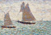 Plakat 100x70cm Two Sailboats, Seurat Vintage do Salonu