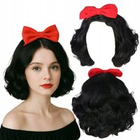 PERUKA KRÓLEWNA ŚNIEŻKA ŚNIEŻKI CZARNE WŁOSY KOKARDA KARNAWAŁ DLA