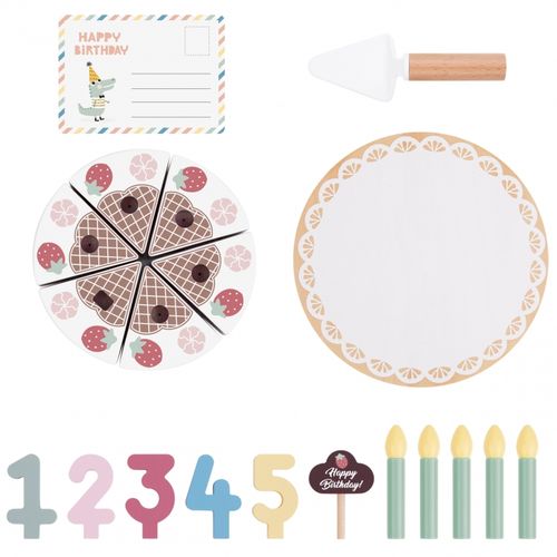 TOOKY TOY Drewniany Tort Urodzinowy do Krojenia na Rzepy ze Świeczkami i Kartką Urodzinową 20 el. na Arena.pl