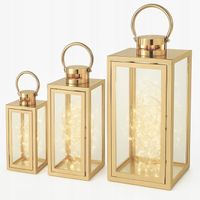 Zestaw 3 ZŁOTYCH Latarenek 63 49 38cm Stal nierdzewna latarenki na