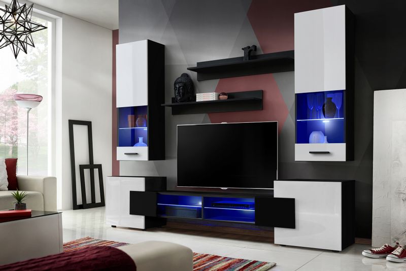 Pan Igiełka Szafka RTV LED RGB Pilot Połysk Mat Czarny Biały Dąb Wotan Loft zdjęcie 11