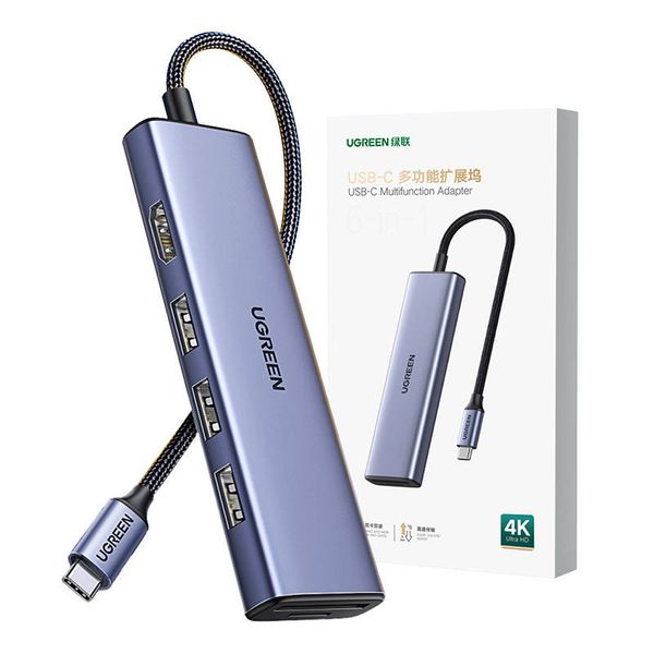 Adapter HUB UGREEN CM511 USB-C do HDMI, 3x USB-A 3.0, SD/TF zdjęcie 1