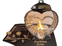 ŻONA ŻONIE ZNICZ LAMPION NA GRÓB SERCE I SERCE ZŁOTO SKOS SENTENCJA+ŚWIECA