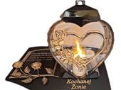 ŻONA ŻONIE ZNICZ LAMPION NA GRÓB SERCE I SERCE ZŁOTO SKOS SENTENCJA+ŚWIECA