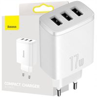 Baseus Szybka Ładowarka Sieciowa Uniwersalna Do Telefonu 3X Usb 17W