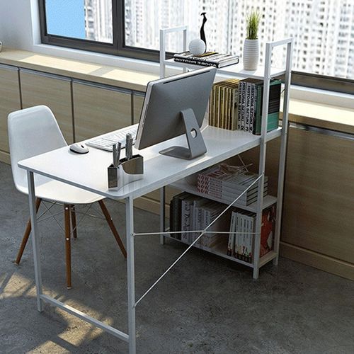 BIURKO KOMPUTEROWE STOLIK LOFT BIAŁE STÓŁ MŁODZIEŻOWE Z REGAŁEM GAMINGOWE na Arena.pl