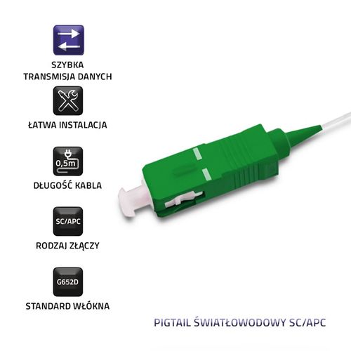 Qoltec Pigtail światłowodowy SC/APC | Singlemode | 9/125 | G652D | 0.5m na Arena.pl