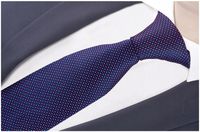 ŻAKARDOWY Krawat Męski w Kropki GRANATOWY RC44