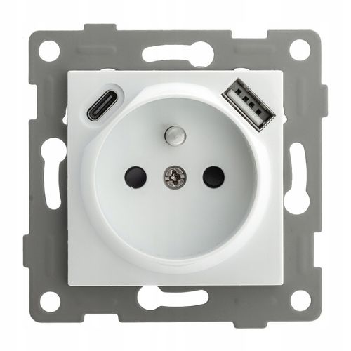 Gniazdko pojedyncze SZKLANE 230V KONTAKT z BOLCEM uziemieniem BIAŁE + USB C na Arena.pl