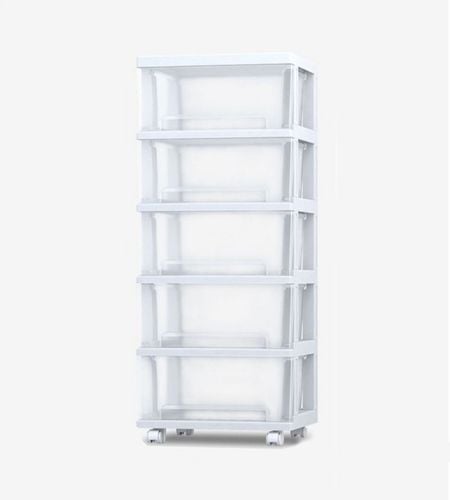 PLASTIKOWY POJEMNIK REGAŁ KOSZ NA ZABAWKI SZUFLADY 5 PÓŁEK na kółkach na Arena.pl