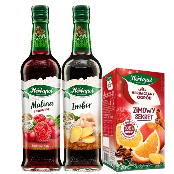 Herbapol zestaw syrop imbir & malina + herbata zdjęcie 1