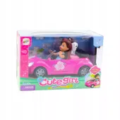 Zestaw mini laleczka + samochód Kabriolet + piesek