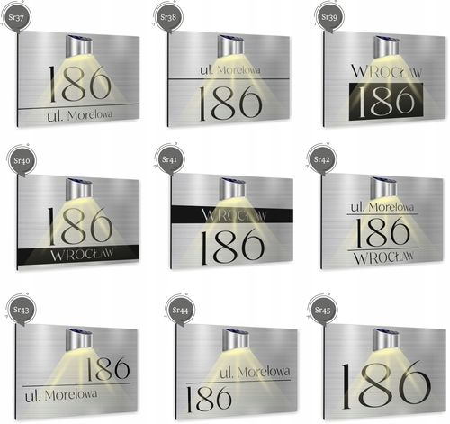 TABLICZKA ADRESOWA srebrna numer posesji domu 40x30 lampka LED solarna na Arena.pl