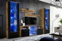 Pan Igiełka Meblościanka Blue LED Czarny Biały Dąb Wotan Zestaw Mebli