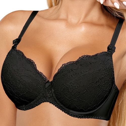 Biustonosz Push Up Koronkowy Stanik Modelujący Wygodny Wkładki Czarny 75B na Arena.pl