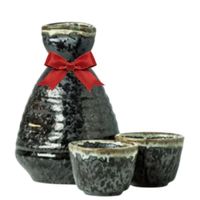 Zestaw do sake ceramiczny czarny melanż karafka 0,2l tokkuri dwie czarki ochoko na prezent