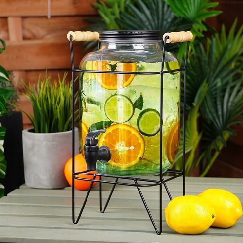 Słój Dozownik do Napojów z Kranikiem Czarnym Stojakiem Szklany VILDE 4,2 L na Arena.pl