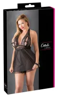 cottelli curves babydoll czarna 2xl z ozdobną kokardką i rozcięciem