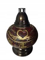 Znicz Lampion Waza karafa Czerwono-Złota Serce "KOCHAM PAMIĘTAM"