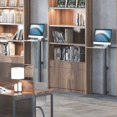 Biurko komputerowe ścienne prostokątne z regulacją wysokości srebrne na Arena.pl