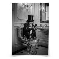 PLAKAT DO WC ŁAZIENKI MAŁPA W CYLINDRZE Z TELEFONEM W TOALECIE 50cm x 70cm