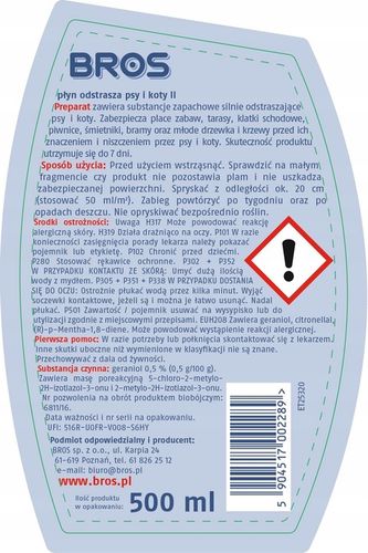 BROS płyn odstrasza psy i koty 500ml - 2 OPAKOWANIA na Arena.pl