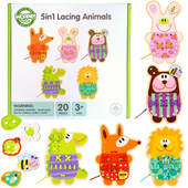 WOOPIE GREEN Drewniana Sznurowanka 5w1 Zwierzat