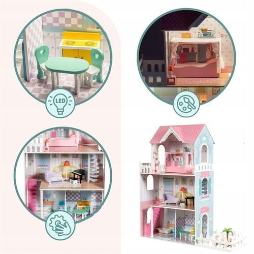 Duży Domek Dla Lalek XXL Drewniany Mebelki Do Zestawu Oświetlenie LED na Arena.pl