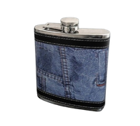 Piersiówka Stal Nierdzewna Obszyta Eko-Skórą na Wzór Jeansów 7 OZ ok. 210ml