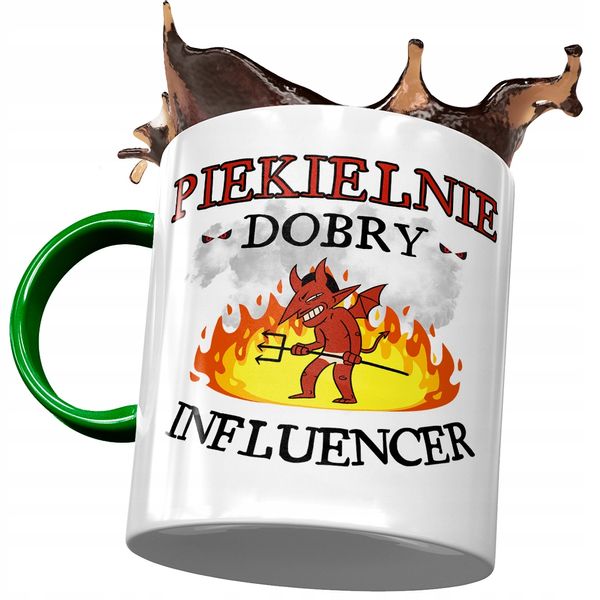 Kubek Zielony Dla Influencera Piekielnie Dobry Z Nadrukiem Ze Zdjęciem zdjęcie 1