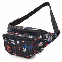 NERKA saszetka biodrówka solidna polska kolorowe kwiaty N146 czarna