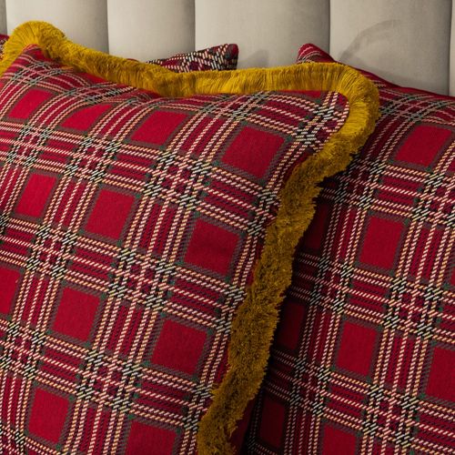 Poszewka 30x50  Świąteczna czerwona krata ze złotymi frędzlami na Arena.pl