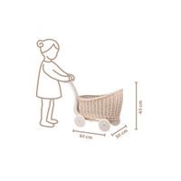 Luna Malowany Beżowy WIKLINOWY WÓZEK DLA LALEK Z POŚCIELĄ 60X30 H45 CM